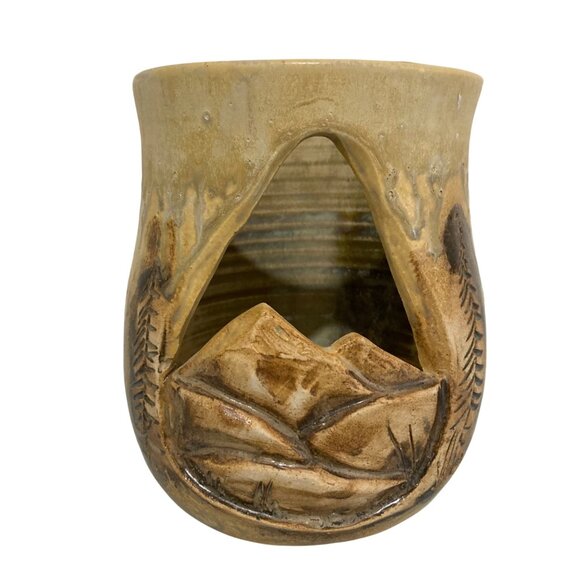 Pigeon River Pottery Luminary Candle Holder With Mountains Design - Picture 1 of 8